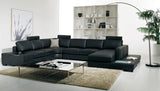 T35 Modern Black Genuine Leather Sectional Sofa with Light