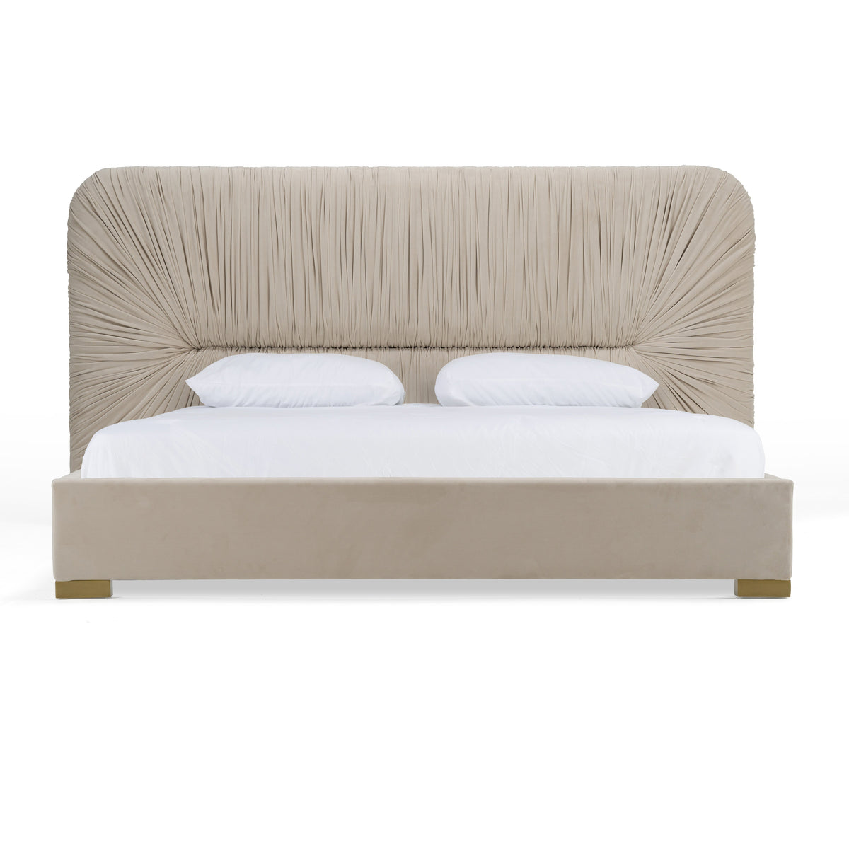 Eastern King Florence Modern Beige Velvet + Gold Bed