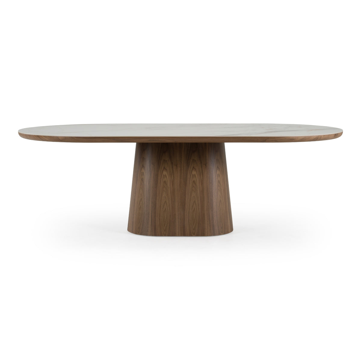 Foster Contemporary White Ceramic + Walnut Oval Dining Table