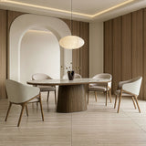 Foster Contemporary White Ceramic + Walnut Oval Dining Table