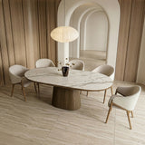 Foster Contemporary White Ceramic + Walnut Oval Dining Table