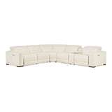 Frazier Modern White Leather Sectional Sofa with 3 Recliners + Console