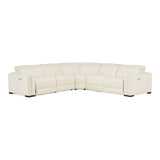 Frazier Modern White Leather Sectional Sofa with 3 Recliners