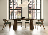 Sacks Mid-Century Modern Green Fabric + Walnut Dining Chair