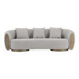 Glimpse Modern White & Brown Fabric + Antique Brass Sofa