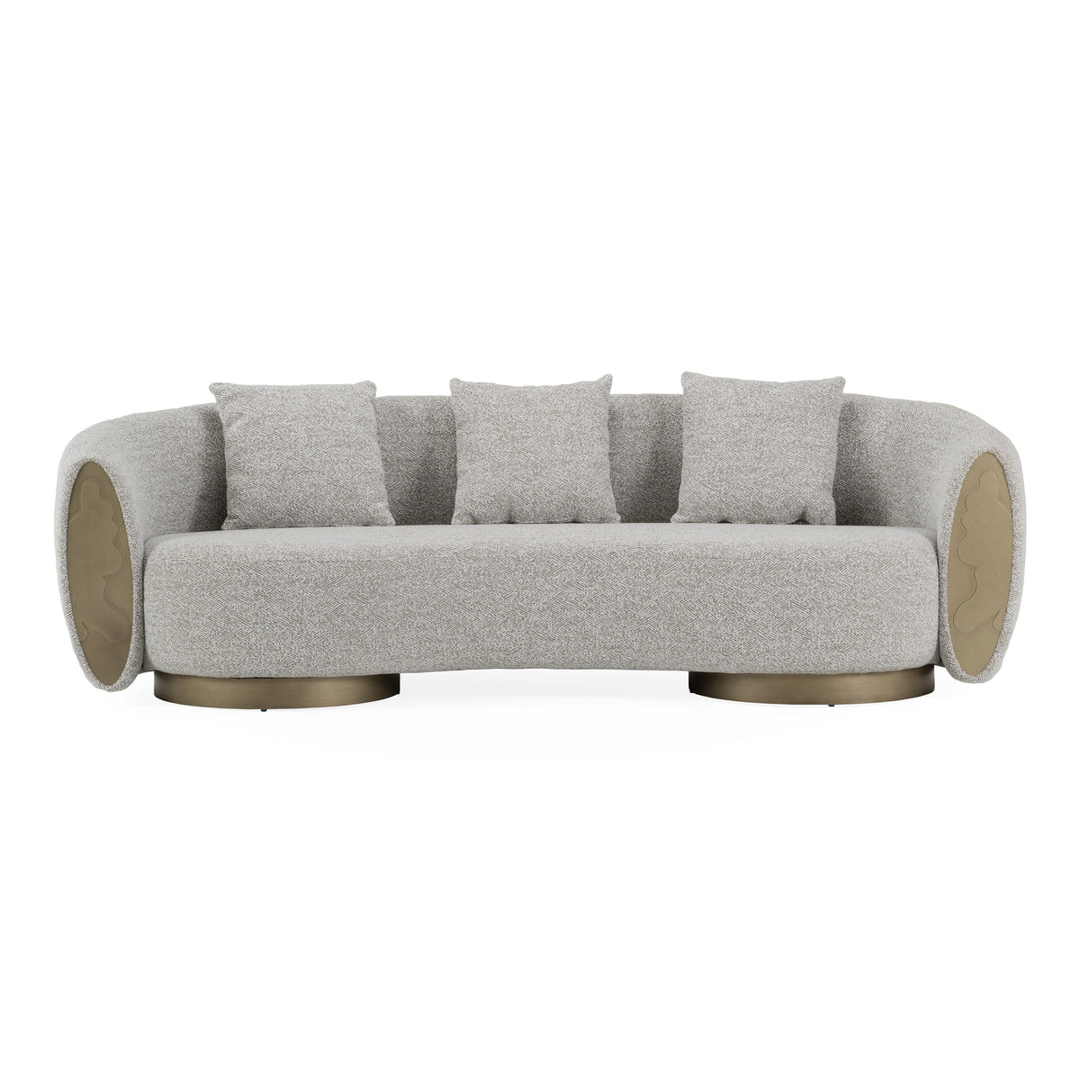 Glimpse Modern White & Brown Fabric + Antique Brass Sofa