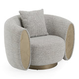 Glimpse Modern White & Brown Fabric + Antique Brass Swivel Accent Chair