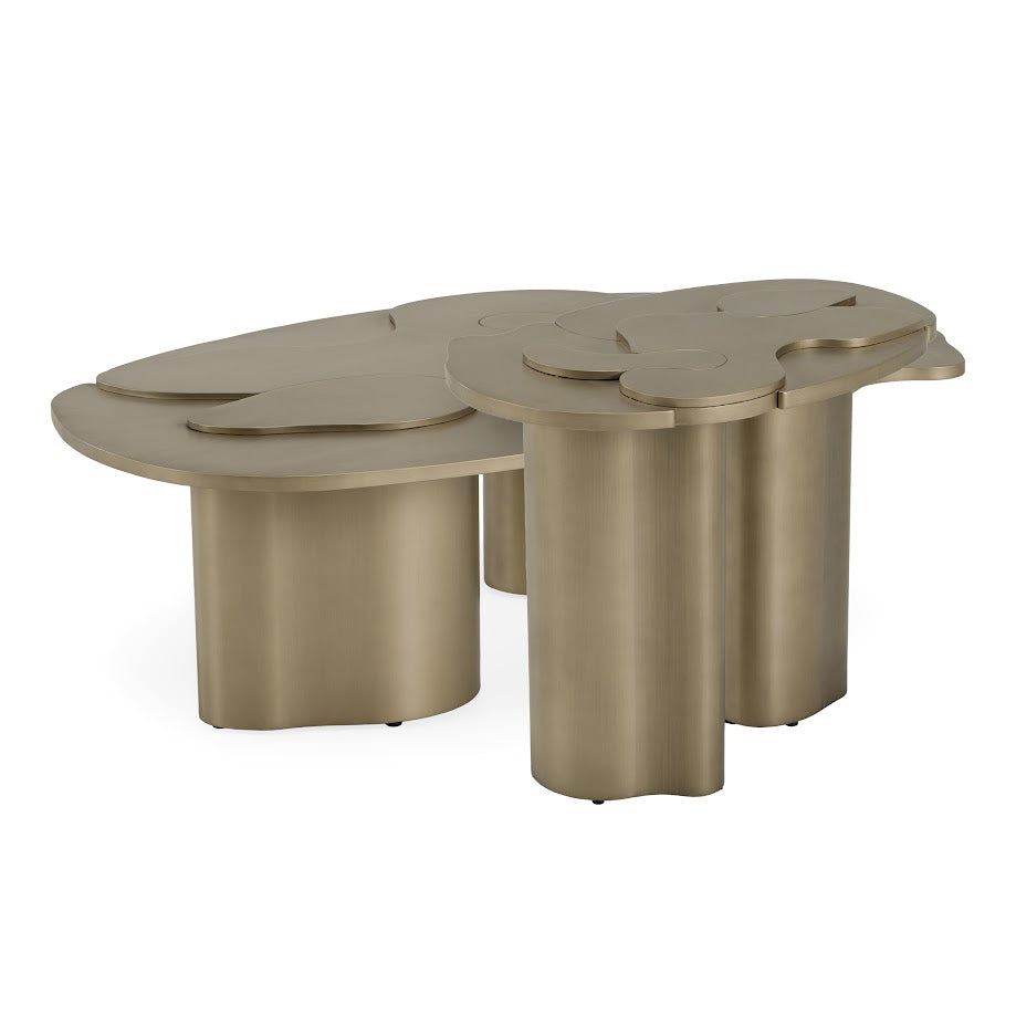 Glimpse Modern Antique Brass Nesting Coffee Table Set