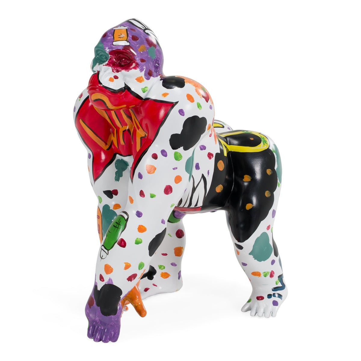 Graffiti Gorilla White + Multi-Color Sculpture