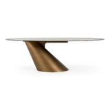 Gresham Contemporary White Ceramic + Brushed Brass Dining Table