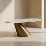 Gresham Contemporary White Ceramic + Brushed Brass Dining Table