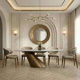 Gresham Contemporary White Ceramic + Brushed Brass Dining Table