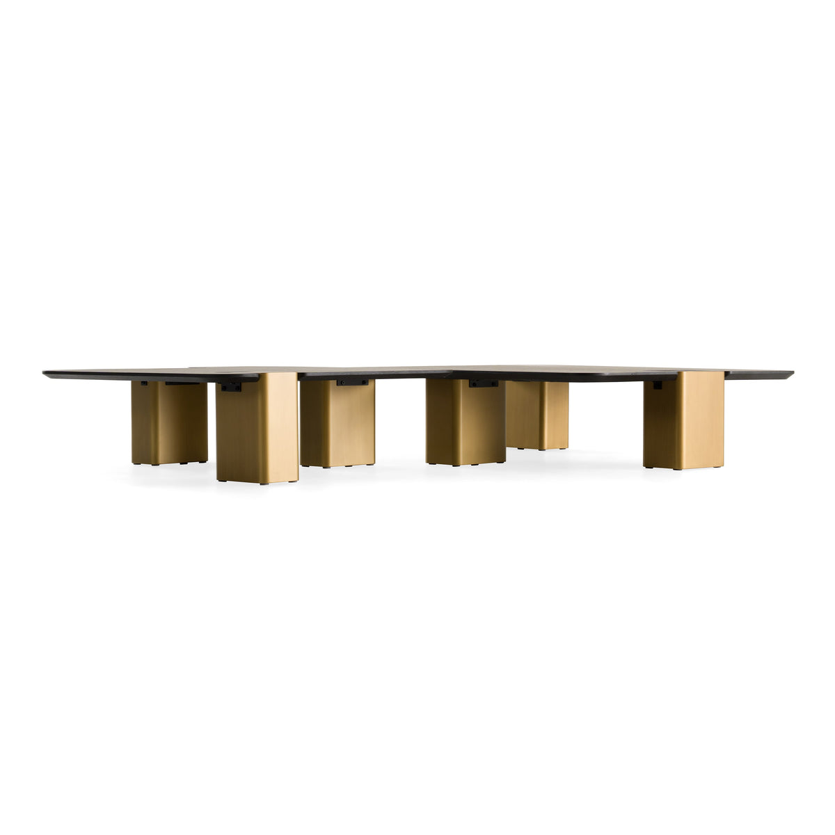 Harold Modern Black + Brushed Gold Oak Square Nesting Coffee Table Set