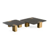 Harold Modern Black + Brushed Gold Oak Square Nesting Coffee Table Set