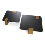Harold Modern Black + Brushed Gold Oak Square Nesting Coffee Table Set