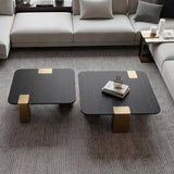 Harold Modern Black + Brushed Gold Oak Square Nesting Coffee Table Set