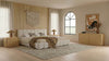 Queen Harris + Dustin Modern Off-White Fabric + Natural Oak 4-Piece Bedroom Set