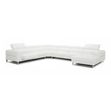 Hawkey Contemporary White Full Leather U Shaped Sectional Sofa