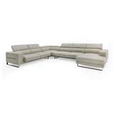 Hawkey Contemporary Light Grey Leather RAF Chaise Sectional Sofa