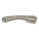 Hawkey Contemporary Light Grey Leather RAF Chaise Sectional Sofa