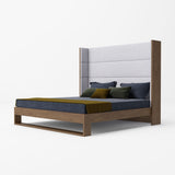 Heloise Contemporary Grey Fabric & Walnut Trim Bed