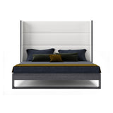 Heloise Queen Contemporary White Leather & Grey Elm Trim Bed