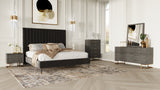 Hemlock Howard- Modern Dark Grey Velvet and Shagreen Grey Q Bedroom Set
