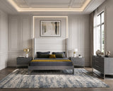 Heloise Contemporary White Leather & Grey Elm 4-Piece Bedroom Set