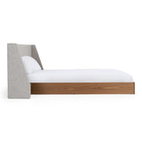 Janice Modern Grey Fabric and Walnut Bed and Nightstands