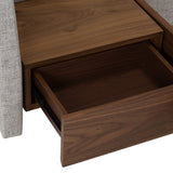 Janice Modern Grey Fabric and Walnut Bed and Nightstands