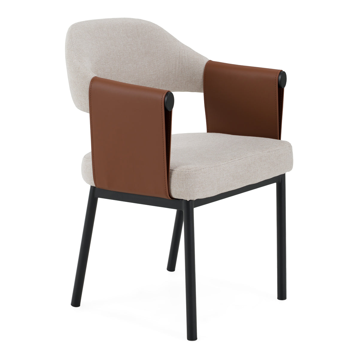 Jensen Modern Light Grey Fabric + Camel Vegan Leather Dining Chair