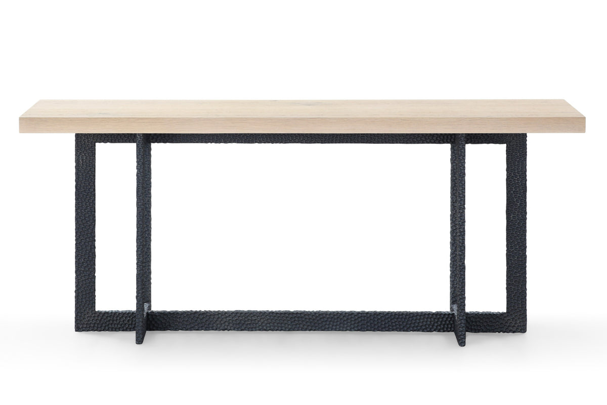 K8963 Natural Oak + Black Metal Console Table