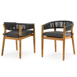 Kamari Outdoor Teak & Grey Olefin Fabric Dining Table Set