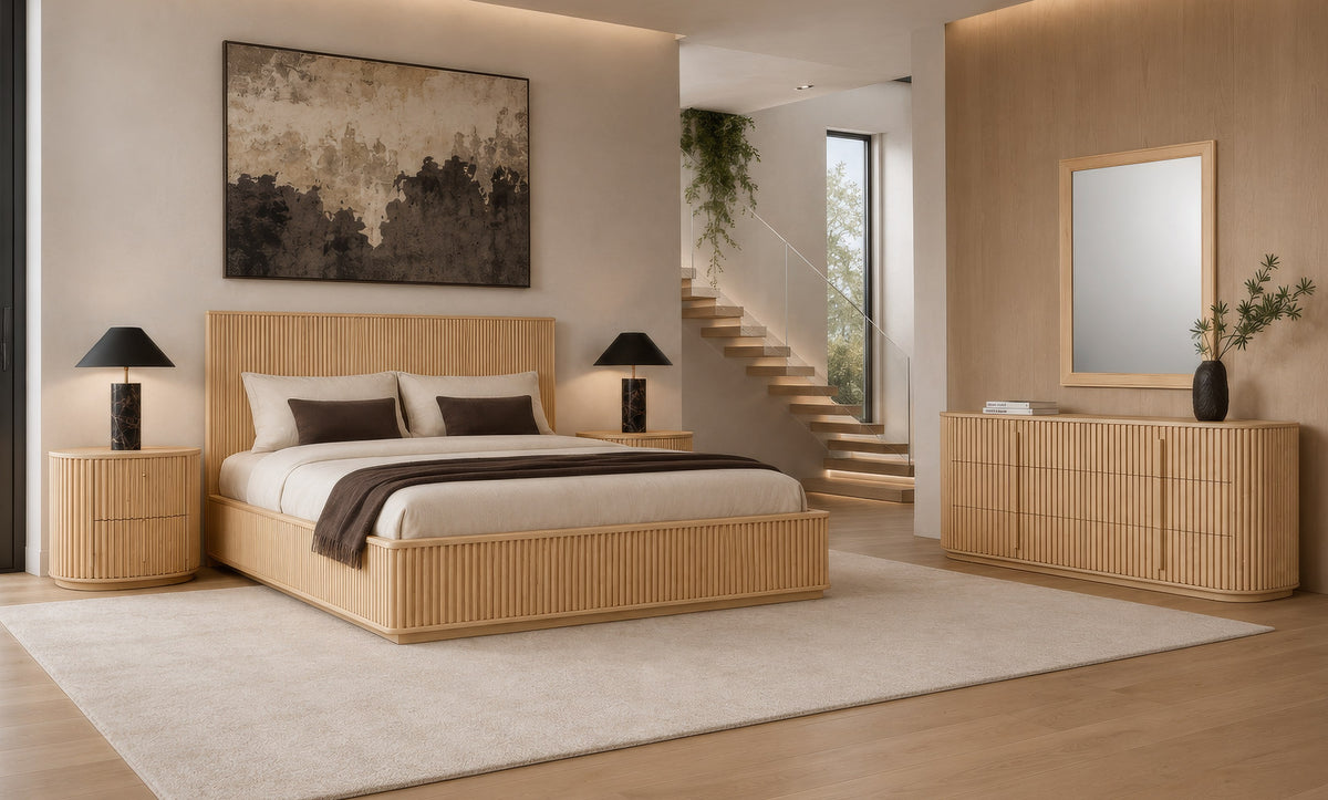 Eastern King Kayce Modern Natural Oak 4-Piece Bedroom Set