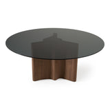 Kaye Modern Walnut + Glass 71" Round Dining Table