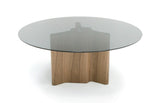 Kaye Modern Walnut + Glass 71" Round Dining Table