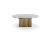 Kaye Modern Walnut + Glass 71" Round Dining Table