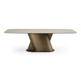 Kiefer Modern Faux Travertine Ceramic + Bronze Dining Table