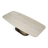 Kiefer Modern Faux Travertine Ceramic + Bronze Dining Table