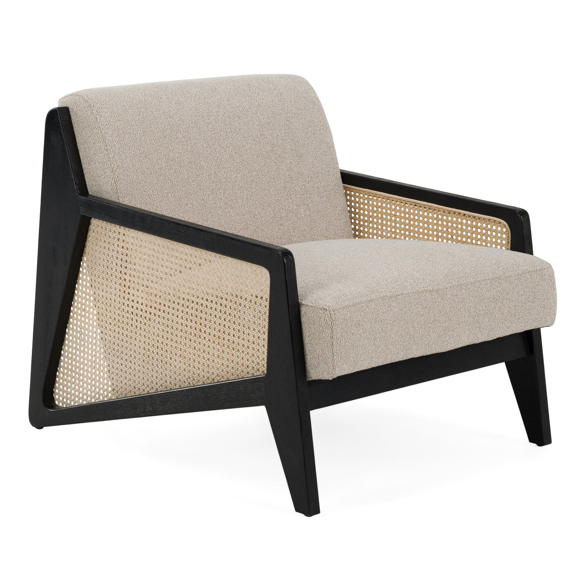 Kratz Modern Beige Fabric + Rattan + Black Walnut Accent Chair