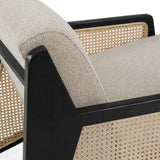 Kratz Modern Beige Fabric + Rattan + Black Walnut Accent Chair