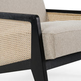 Kratz Modern Beige Fabric + Rattan + Black Walnut Accent Chair