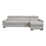 Sacha Modern Light Grey Leather Reversible Sectional Sofa Bed with Storage