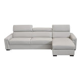 Sacha Modern Light Grey Leather Reversible Sectional Sofa Bed with Storage