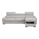 Sacha Modern Light Grey Leather Reversible Sectional Sofa Bed with Storage