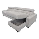 Sacha Modern Light Grey Leather Reversible Sectional Sofa Bed with Storage