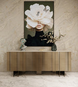 Kiefer Modern Faux Travertine Ceramic + Bronze Buffet
