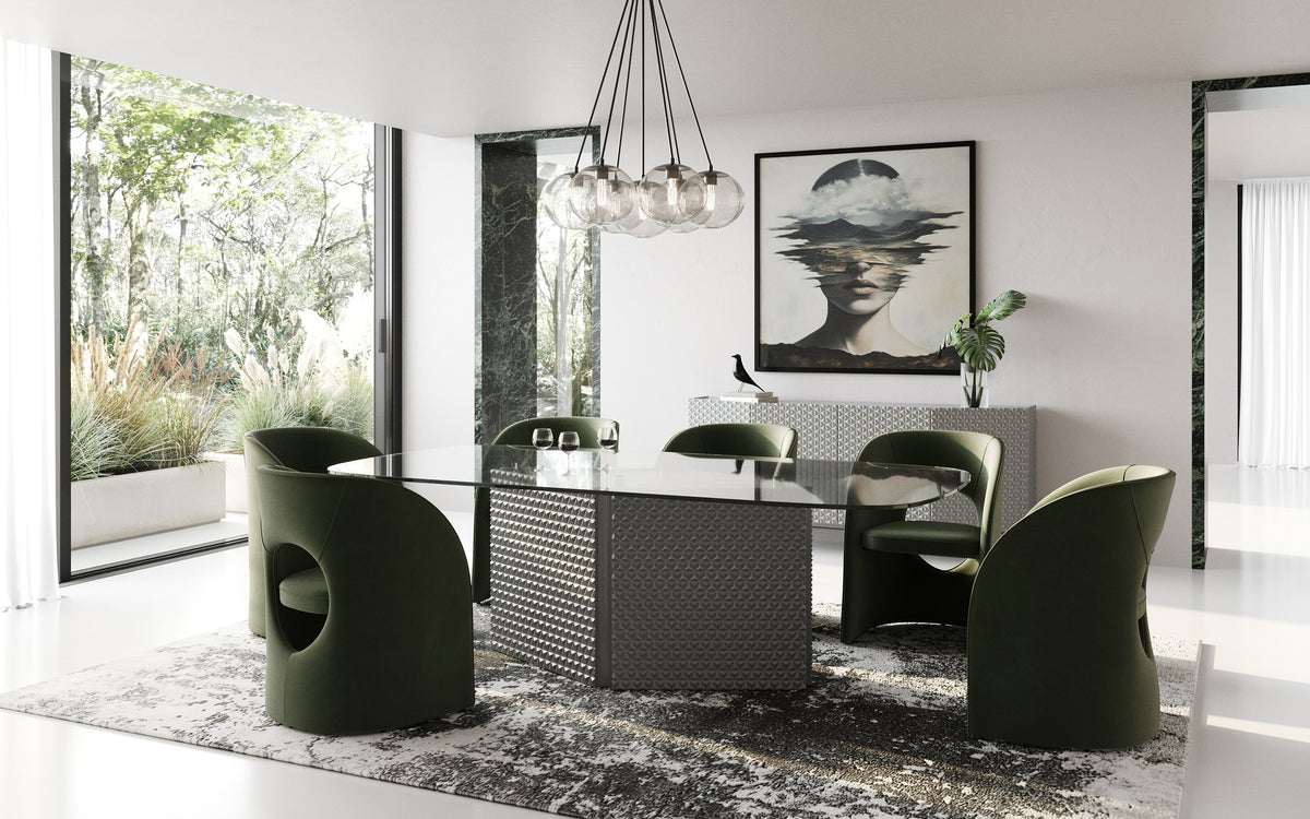 Raphael Modern Glass + Silver Dining Table