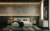 Lamont + Aria Modern Beige Fabric + Grey Texture 4-Piece Bedroom Set