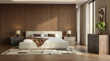 Queen Lamont + Rado Modern Beige Fabric + Walnut 4-Piece Bedroom Set